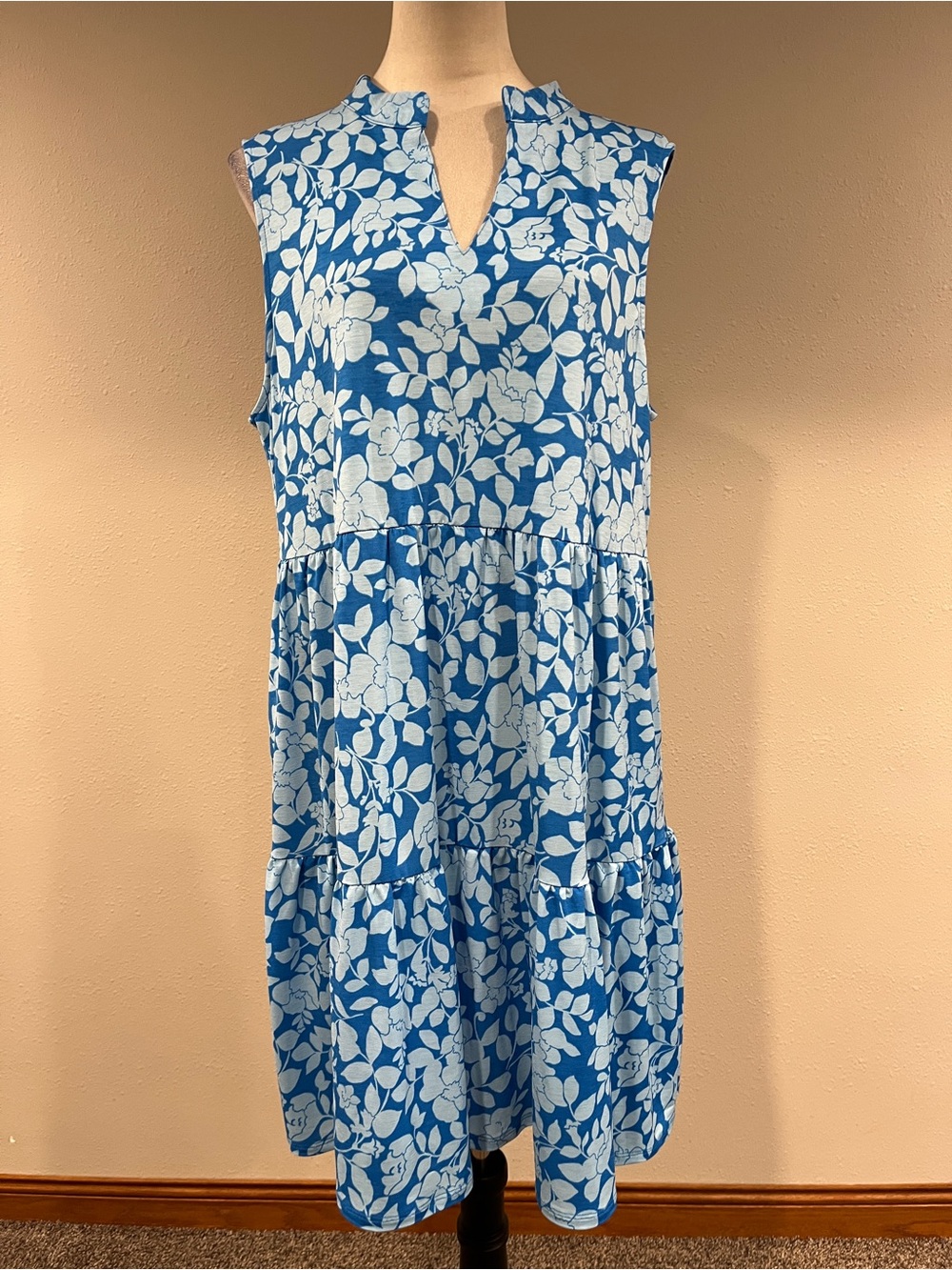 Sleeveless Blue Floral Tiered plus size Sundress size 2XL